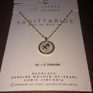 NWT LC Lauren Conrad Sagittarius Genuine Mother of Pearl and CZ Golden Necklace